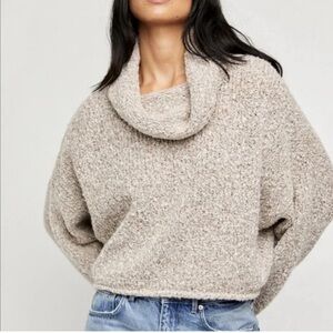 Free People BFF Cowl Neck Cropped Sweater Tan/ Cream XS